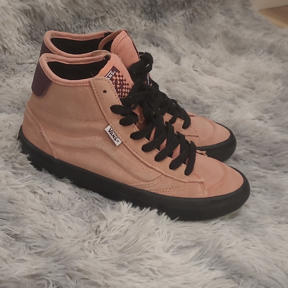 Vans Women's Peach and Black High-Top Sneakers